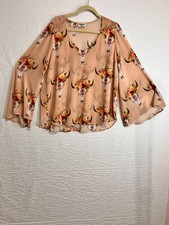 Show Me Your MuMu Women's Pink Floral Longhorn Skull Floral Tunic Size L (BB5-1)