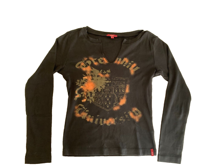 Y2K 2000s long sleeved graphic top xx by Mexx with v-neck in