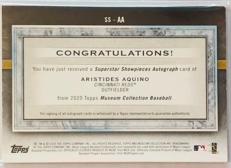 ARISTIDES AQUINO AUTOGRAPH ROOKIE 2020 TOPPS MUSEUM CARD #/d /25 CINCINNATI REDS - Image 2 of 2
