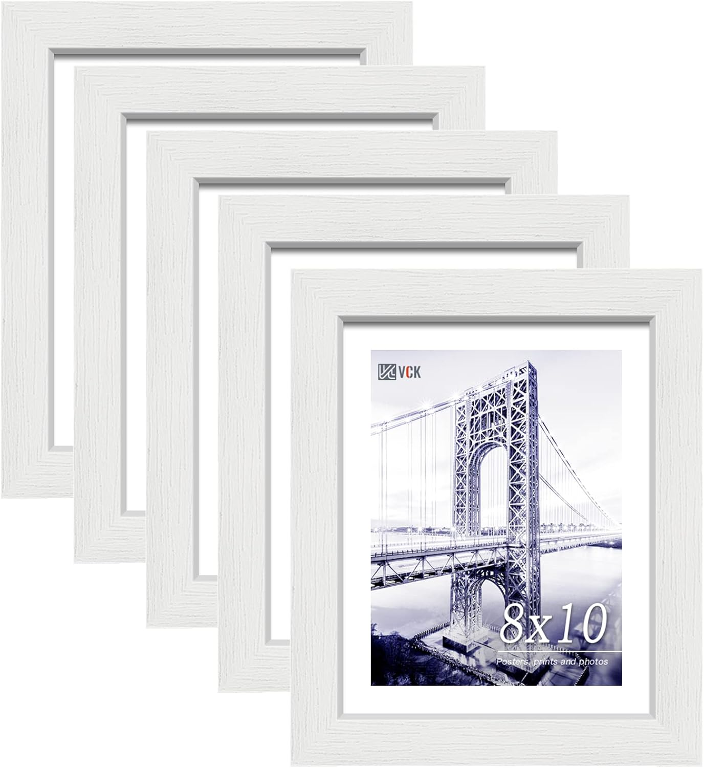 8X10 Picture Frames Set of 5, White Solid Wood Photo Frame, Table Display or Wal-image
