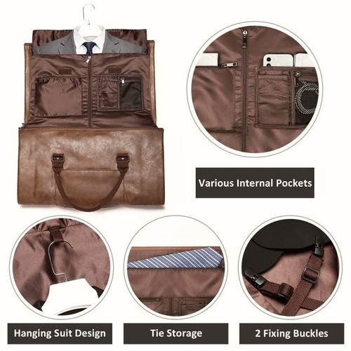 Carry on Garment Bags for Travel Leather Garment Duffle Bag Convertible Mens ... - Picture 8 of 13