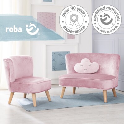 Roba Kids Lil Sofa Set groß (Sofa + Sessel + Kissen) Style Rosa Mauve TOP