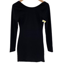 Edikted Ellie Open Back Mini Dress Long Sleeve Stretch Black Women Medium