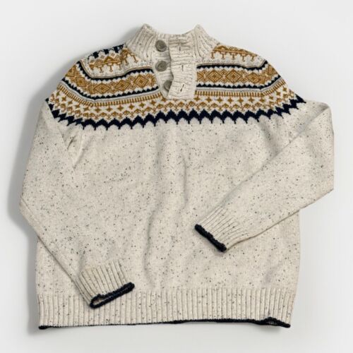 Boys XL Size 16 Geo Pattern Mock Neck Sweater Herringbone Weave Pattern Cotton