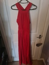 Red maxi long open Back halterneck dress evening gown size medium