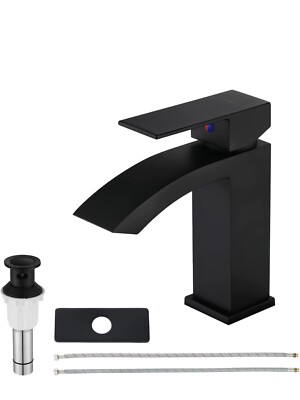 EZANDA Matte Black Single Handle Bathroom Faucet with Pop-up Sink Drain