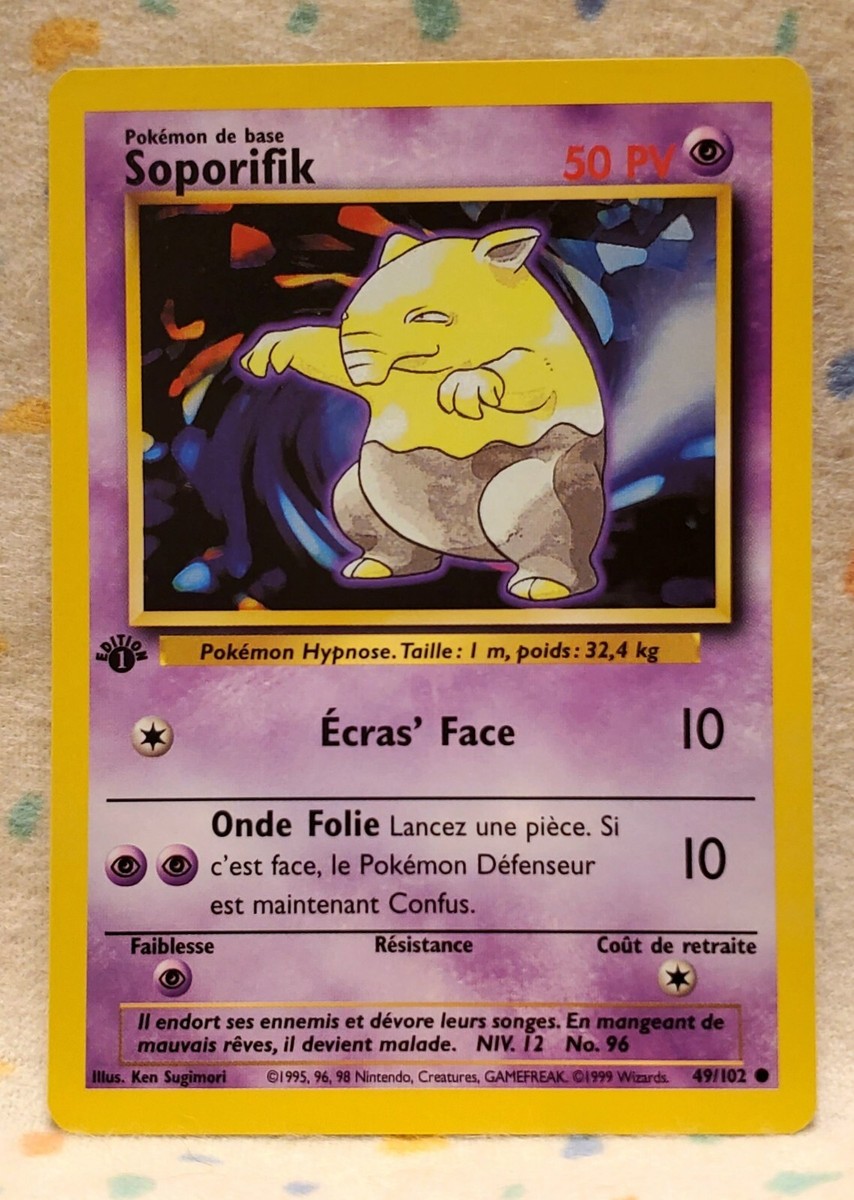 1999 Pokemon FRENCH Drowzee SOPORIFIK Base Set 49/102 1st Edition