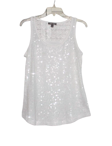 Roz & Ali Women's Size M White Tank Top Sequins Lace Upper Back - Picture 2 of 6
