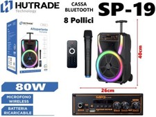 x Cassa Amplificata Sp-19 80W Karaoke Bluetooth Microfono Wireless Trolley mar