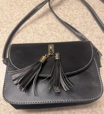 J Francis Small Black Pat Leather Shoulder Handbag 6"×7" Excellent Condition