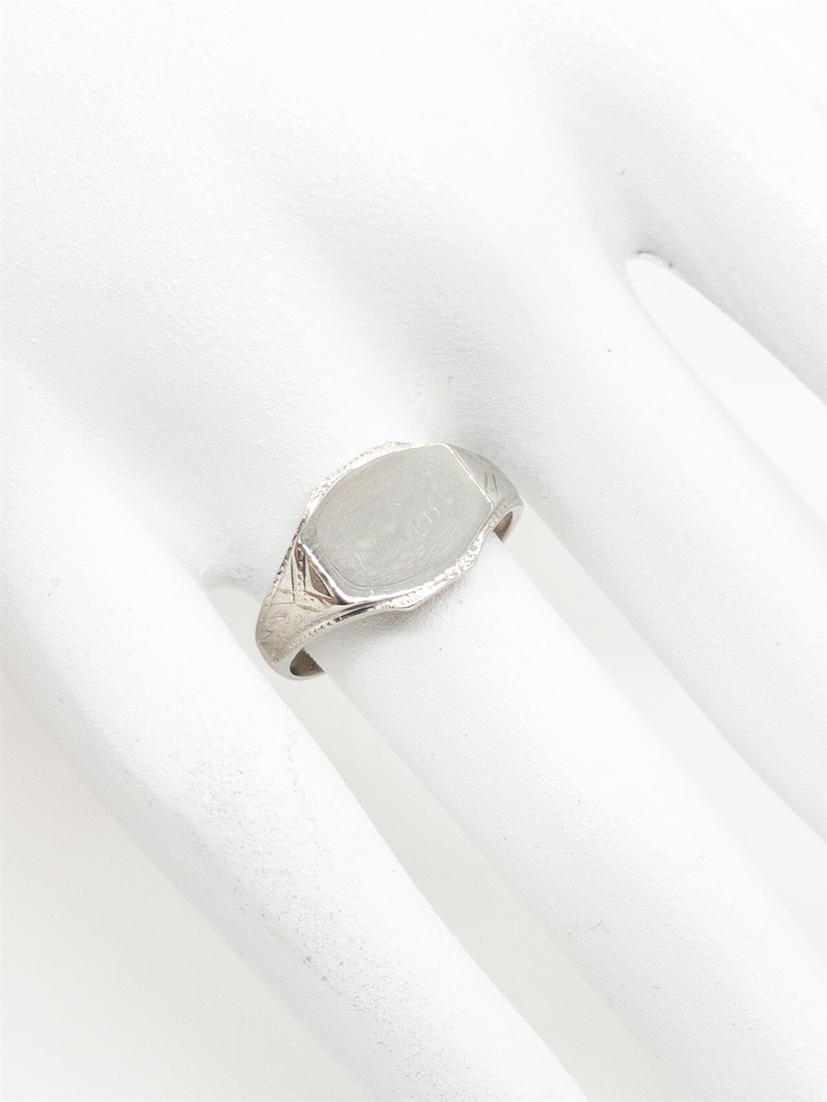 Antique 1920s Engraved 10k White Gold Mens INITIAL Ri… Gem