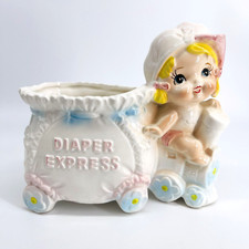 VTG MID-CENTURY RELPO 6179 JAPAN CERAMIC DIAPER EXPRESS NURSERY TRAIN PLANTER