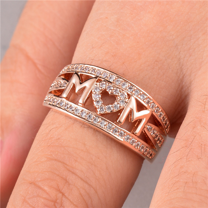 Fashion Women Mother's Rings Rose Gold Filled Jewelry Cubic Zirconia Size  6-10