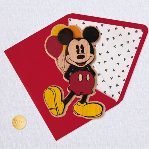Hallmark Birthday Card Signature ~ 3D Die Cut Disney's MICKEY MOUSE w/Balloons
