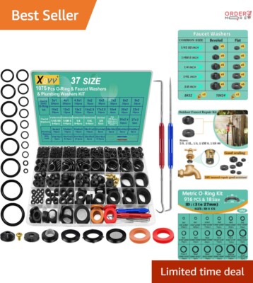 37 Size Rubber Washer & O-Ring Assortment Kit - 1075 Pieces for Plumbing Repairs
