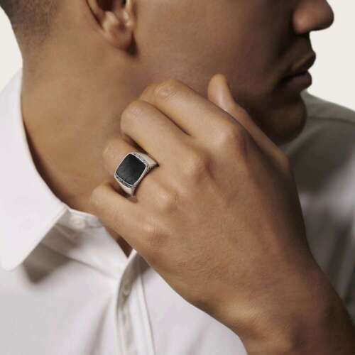 Impresionante Anillo Único de Ónix Negro en Plata Argentino 935 para Hombres - Imagen 2 de 5