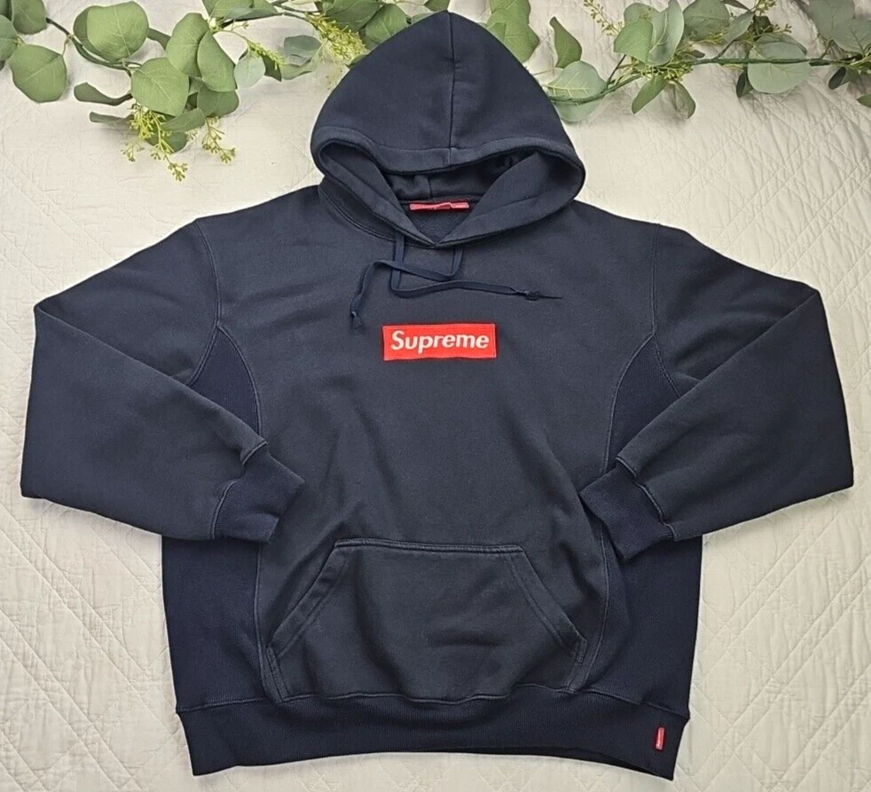 Sweat à capuche Supreme Box Logo bleu marine avec logo rouge taille XL pull rouge Newyork Canada
