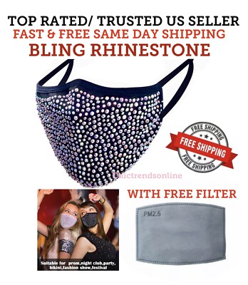 Rhinestone Mask Bling Crystal Diamond Fashion Washable Punk Sparkly Free Filter