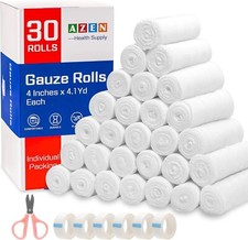 AZEN 30 Pack Gauze Rolls Bandages, 4 in X 4.1 Yards Premium Medical Supplies, Fi