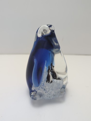 Hand-blown Art Glass Penguin w/ inner Winter Scene 5" tall Paperweight Figurine - Picture 2 of 5