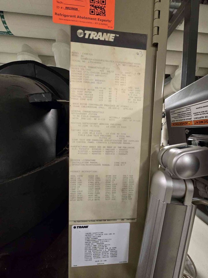320 Ton Trane CenTraVac CVHE320 Water Chiller 460V 60Hz 3Ph | eBay