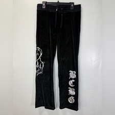 BCBGMaxAzria VTG Y2K Black Velour Pants with Silver Accents Sz Large