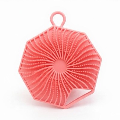 Pink Silicone Body Scrubber Loofah Exfoliating Shower Brush Easy Clean Hexagon 
