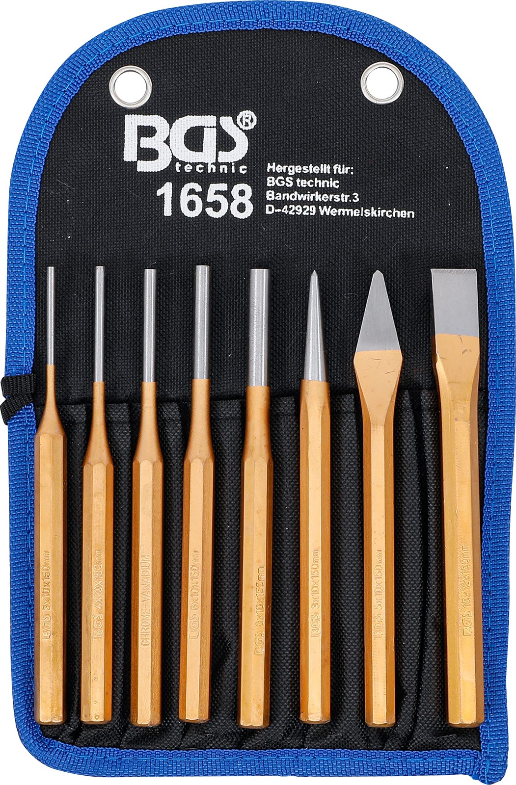 Jeu de chasse-goupilles 150 mm pour extraire les axes bloqués, set 8 pièces 1658
