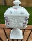 VTG Westmoreland Floral Pedestal Milk Glass Wedding Box/candy Dish