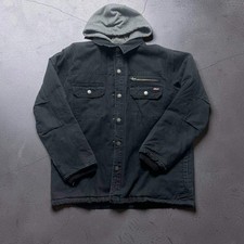 Genuine Dickies Mens Black Hooded Canvas Work Jacket Quilted Lining L Large