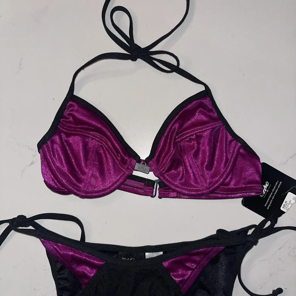 Conjunto de bikini para mujer Y2K Headstock Mossimo púrpura negro Foto 3 de 4