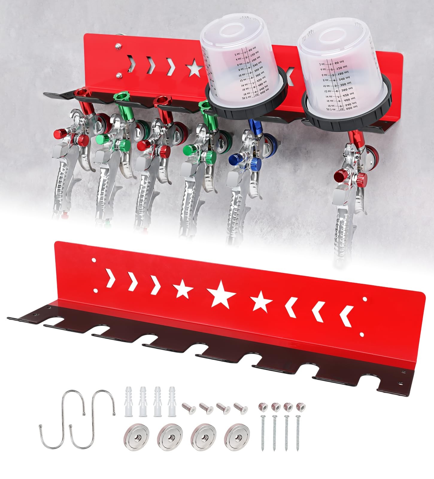 Paint Spray Gun Rack for Magnetic or Wall Mount, Holds 7 Gravity Feed Guns or...