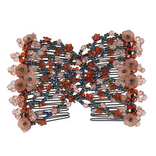 Vintage Beaded Crystal Flower Easy Stretchy Double Clips Hair Comb Hair Accessor