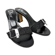 Christian Dior Vintage Trotter Monogram Sandals Heels 37 Black Silver 902027