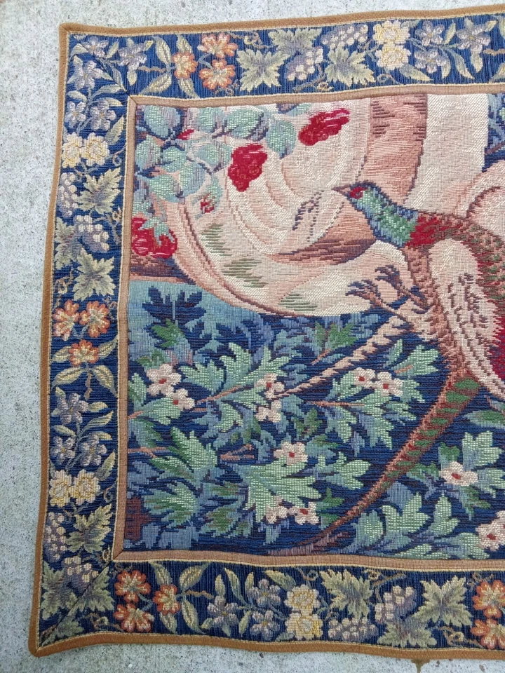 Ancienne tapisserie d Halluin Décor Couple Faisans Buvant À La Fontaine - Photo 4/4