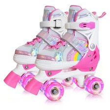 Nattork Girls Adjustable Roller Skates for Kids, 4 Sizes, Rainbow Quad Skates