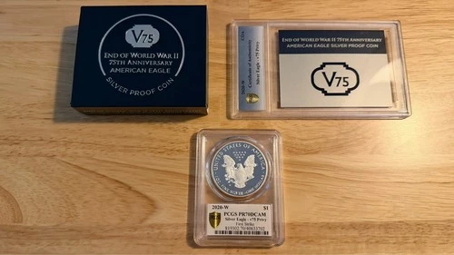2020 End of WW2 V75 Privy American Silver Eagle Proof PCGS PR70 First Strike