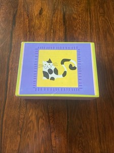 Cat Painted Trinket Wood Box /lid . Inside Compartments