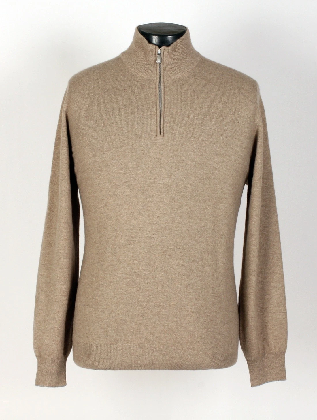Brunello Cucinelli — Brunello Cucinelli 100% Cashmere 1/2 Zip Sweater - New - M - Tan - $1550 Retail