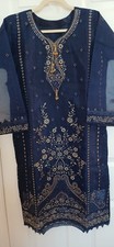 Blue Embroidered Salwar Kameez Organza Set Women with Dupatta and Pants