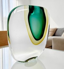 30cm Murano Sommerso Art Glass 20th Century Submerged Freeform Block Vase 10.1kg