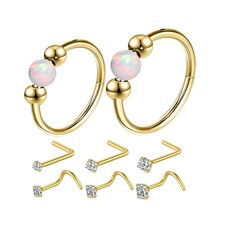 supsiah 2pcs 18G Opal Nose Rings in sizes 8mm/10mm, 2 Sets of GOLD