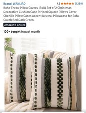 WANLIRD Boho Dark Green Chenille Stripe Throw Pillow Covers-18x18-Set Of 2-NEWIP