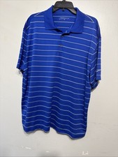 Nike Golf Dri-Fit Blue White Striped Polo Shirt Polyester Size XL