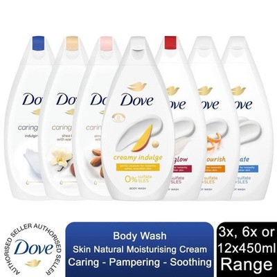 Dove Body Wash Feuchtigkeitscreme Pflege/Verwöhnung/Beruhigend 3x, 6x oder 12x, 450ml