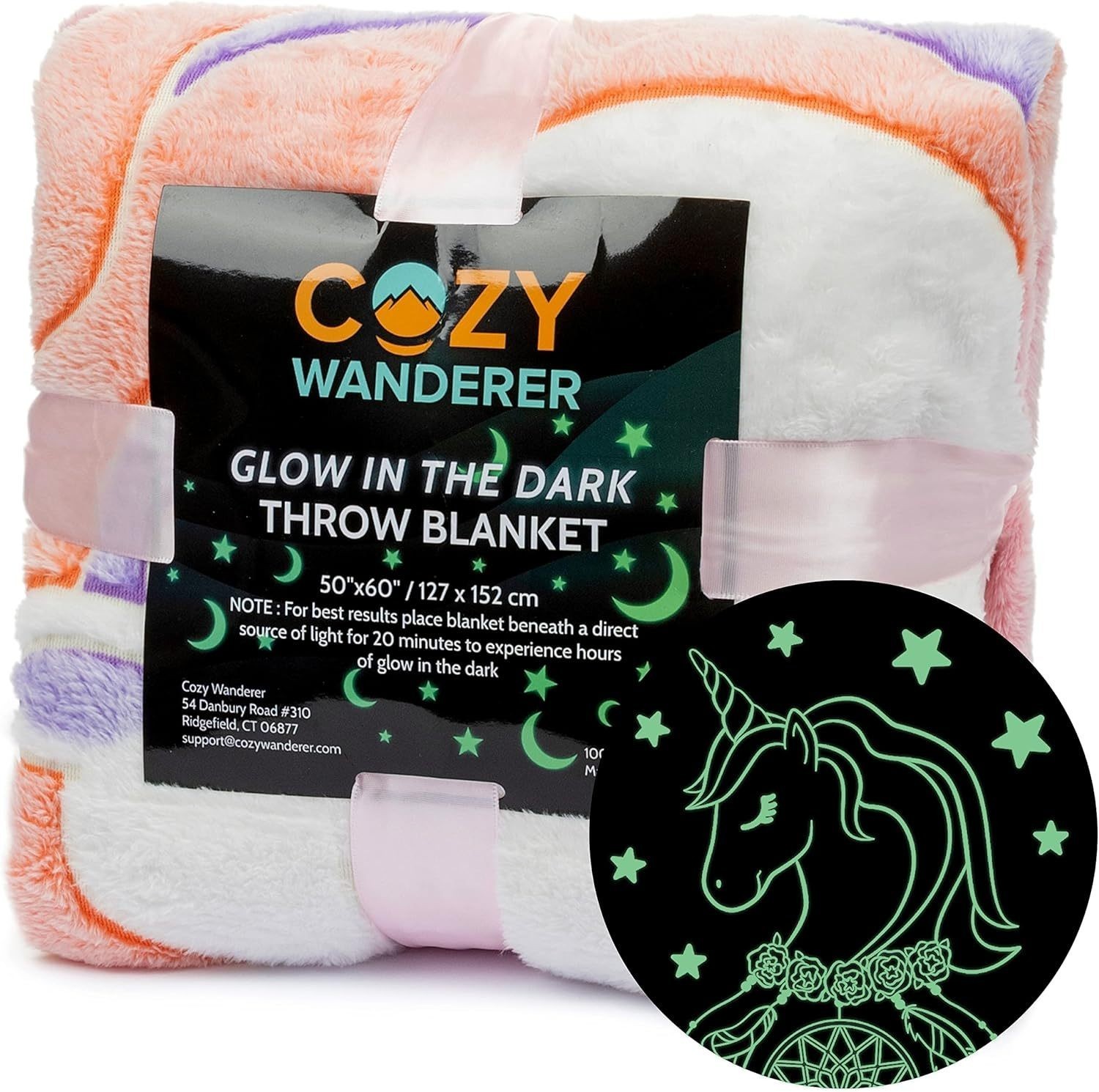 Glow in The Dark Soft Plush Pink Unicorn Throw Blanket, 50"x 60" - Pink