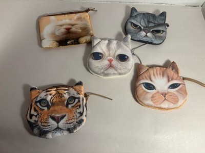 Five cat face change purses / wallets (one is a tiger face) New without tags!