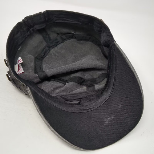 SO Army Cap Gray One Size Distressed Metal Side Buttons Cotton Blend Hat OSFM - Picture 7 of 10