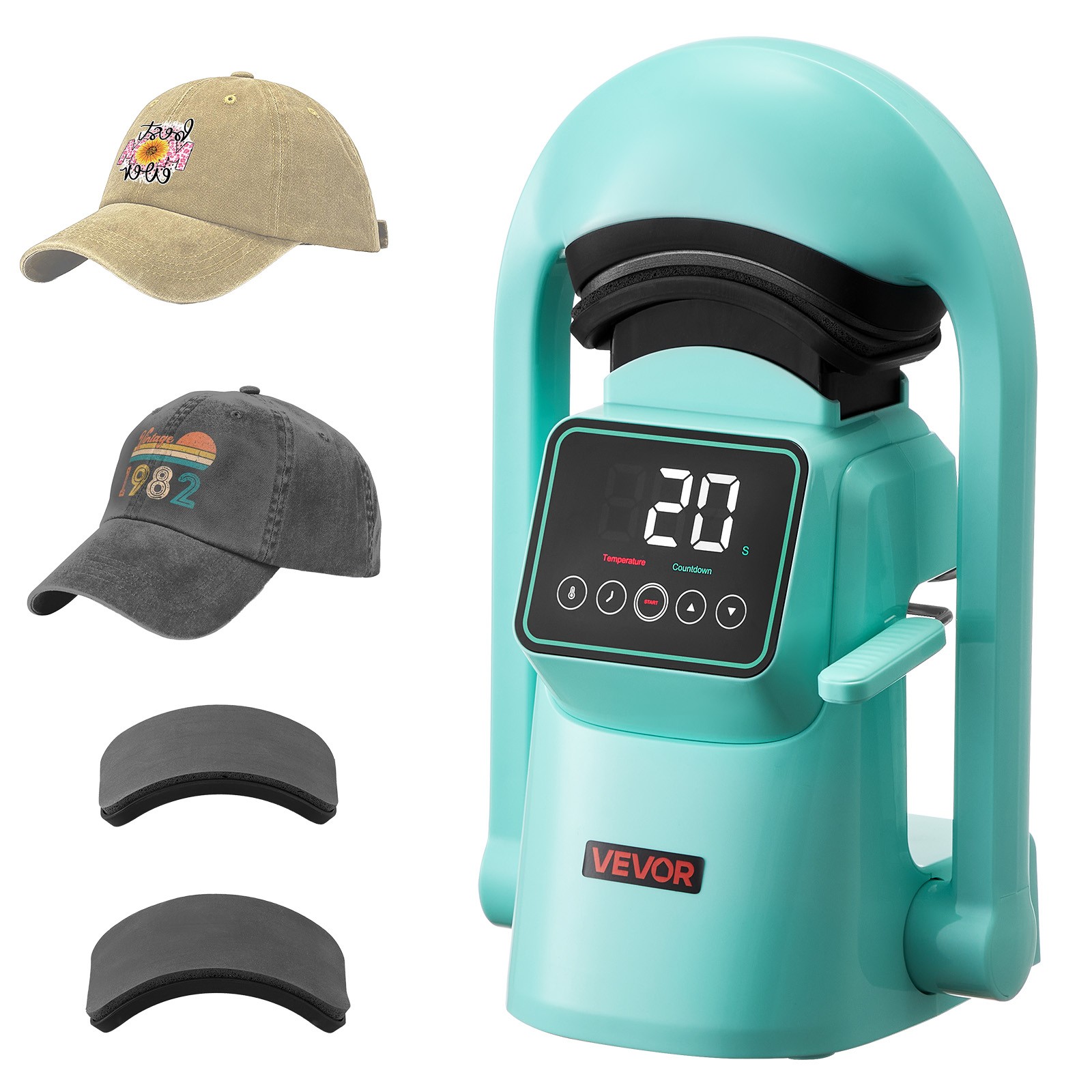 Presse thermique casquette VEVOR automatique verte pour éviter les transferts ratés