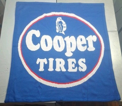 Vintage Cooper Tire Logo Knits 100% Acrylic Throw Blanket 43 X 45 Made In USA